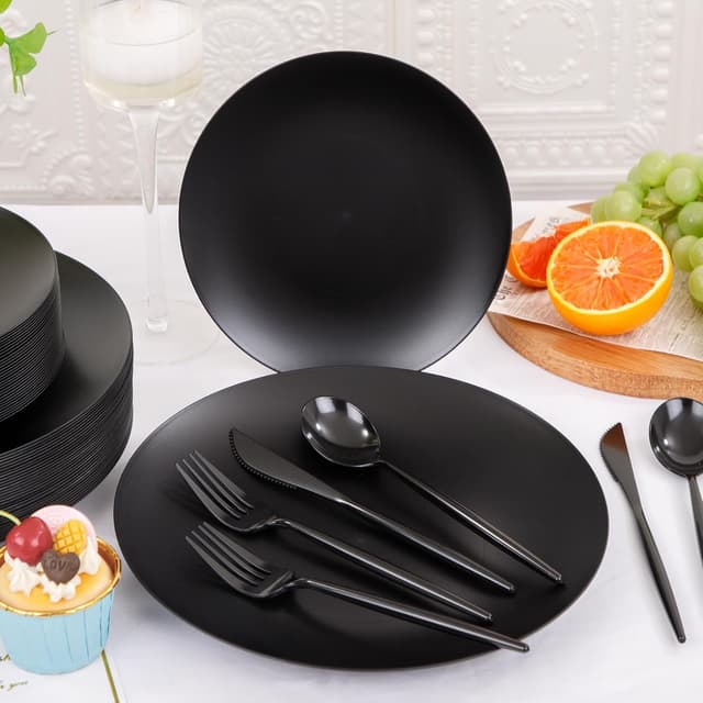 Thumbnail 3 de EI 150pcs Black Plastic Plates 10.25" dinner plates 🍽