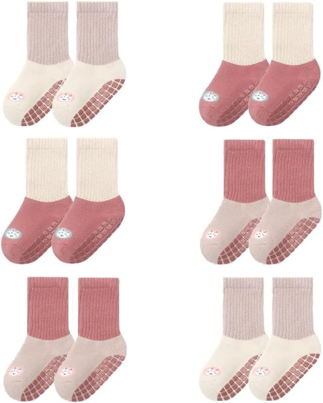 Detalle de FedMois 6er Pack Baby & Kleinkinder ABS-Wintersocken aus Baumwolle mit rutschhemmenden Noppen