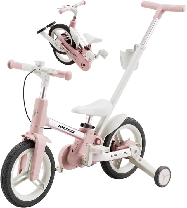 Detalle de lecoco Upgraded 6-in-1 Toddler Bike with Push Handle (Balance + Training Wheels + Pedal Mode)