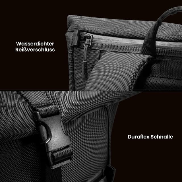 Thumbnail 6 de tomtoc Rolltop Rucksack für Herren & Damen (25–30 L) mit 17,3-Zoll-Laptopfach – wasserdicht, Schwarz