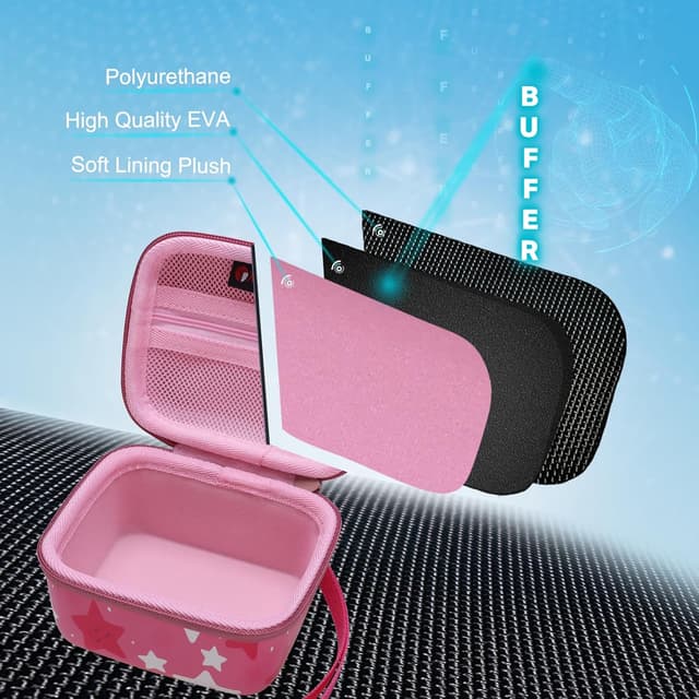 Detalle de XANAD Kinderkamera Tasche (Sofortbildkamera) – Schutzhülle mit Hartschale & weichem Innenfutter für Kinder 3–14 (Rose Star)