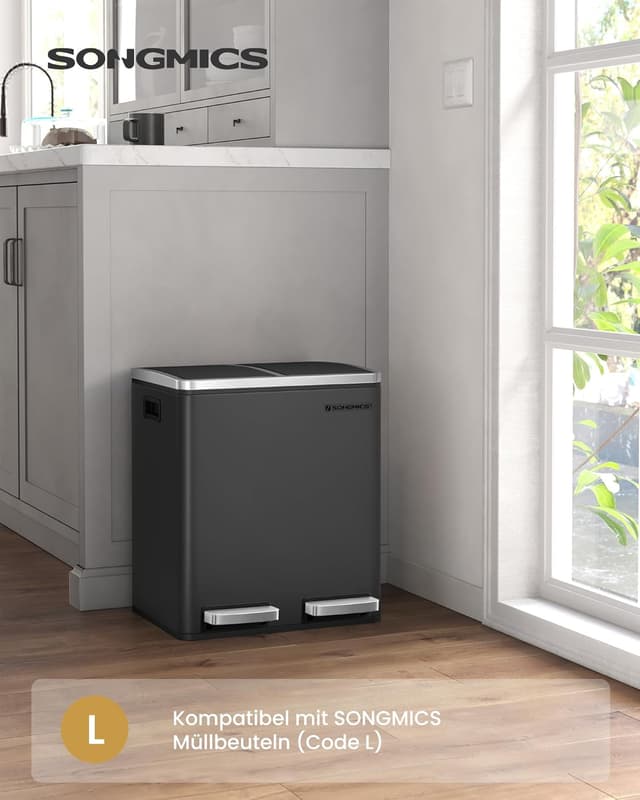 Detalle de SONGMICS Mülleimer Küche 2x15 Liter, LTB30BK