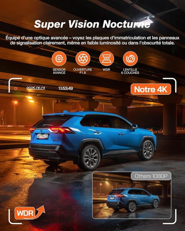 Detalle de iZEEKER Dashcam 4K double caméra avant/arrière avec Wi‑Fi 6 et écran IPS 2,99