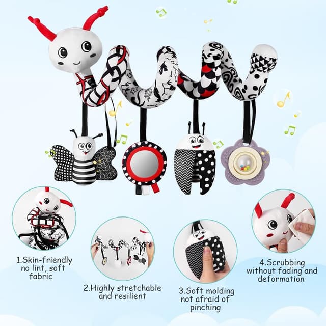 Detalle 2 de Vicloon Activity-Spirale Spielzeug (Käfer) für Kinderbett, Wiege & Babyschale – Reise-Aktivität ab 0+ Monaten