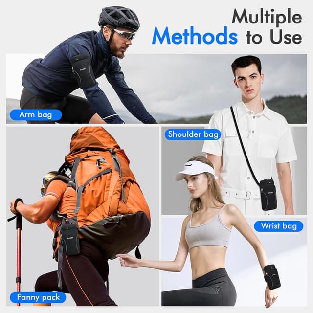 Detalle de BAGZY Pochette téléphone portable 7 pouces avec brassard sport et bandoulière (Bleu clair)