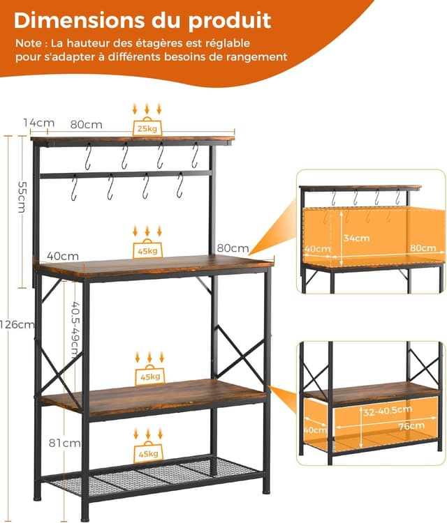 Thumbnail 2 de COMHOMA 80×40×126 cm Étagère de cuisine