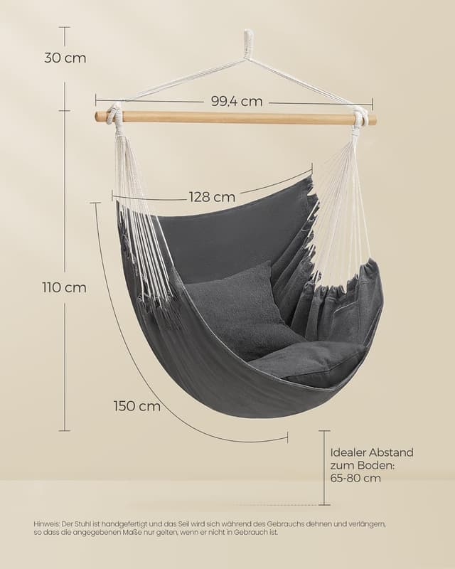Thumbnail 4 de SONGMICS Hängesessel & Hängeschaukel mit 2 Kissen (GDC187G02) – bis 150 kg belastbar, anthrazitgrau