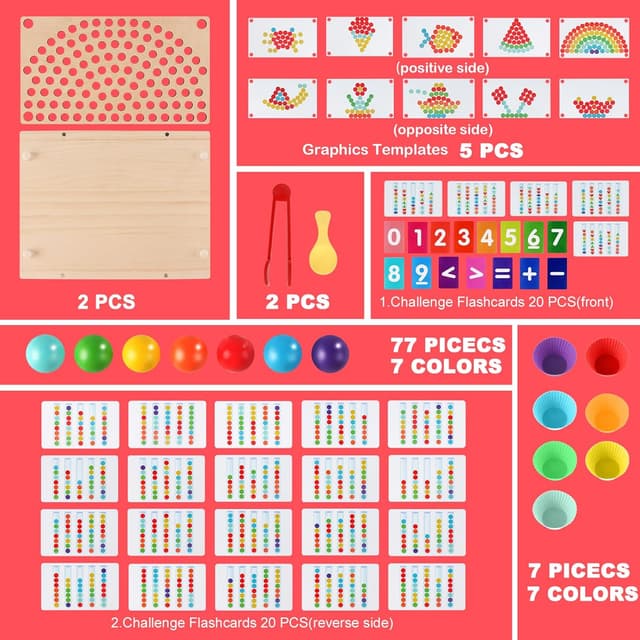 Detalle 2 de INIFEIDALA Montessori Toddler Sorting Toys Set (Rainbow Peg Board, Numbers & Beads) for Ages 3–6