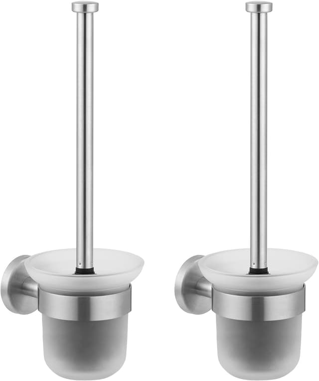 Detalle de Dailyart WC-Klobürste mit Halter (ohne Bohren), Edelstahl & Glas – 2er Pack inkl. Ersatzbürste
