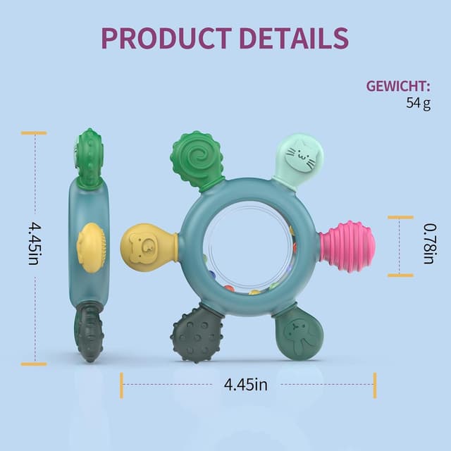 Detalle de Anneau de dentition akolik avec hochet en silicone (sans BPA) pour bébés 3 à 12 mois