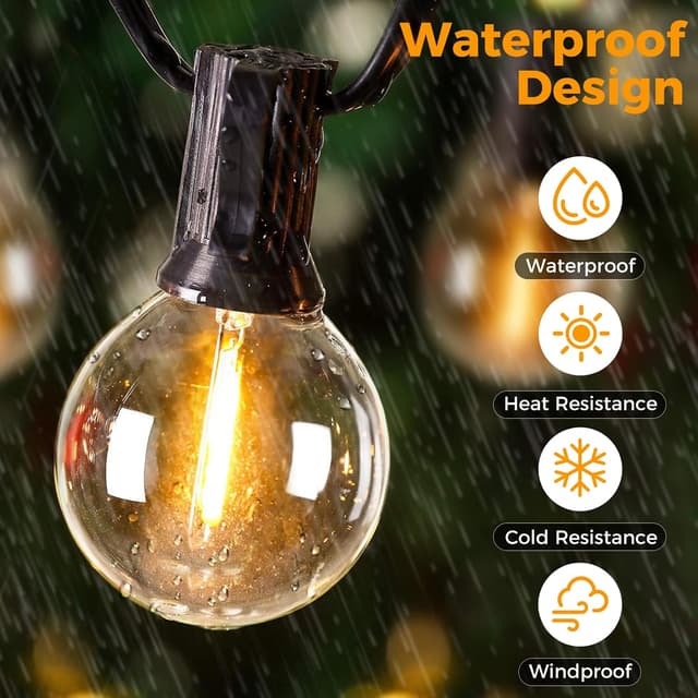 Detalle de btfarm Solar Lichterkette außen mit Fernbedienung (8 m, 10+1 LEDs, G40, warmweiß, 8 Modi)