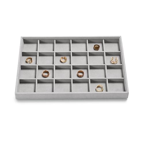 Detalle de Oirlv Bandeja apilable de microfibra gris para joyería (24 cuadrículas)