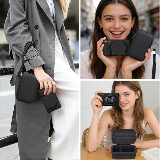 Thumbnail 6 de BOVKE Hard Case + Silicone Cover for Canon PowerShot SX740 SX730 (Shockproof EVA storage bag, lens cover, wrist strap) – Black + Orange