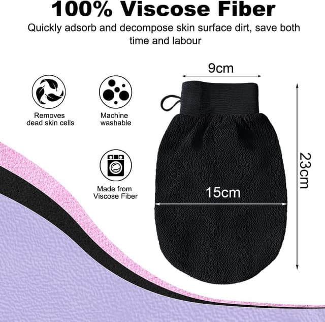 Detalle 2 de URAQT Set di 6 guanti esfolianti da doccia in fibra sintetica (nero, rosa, viola)