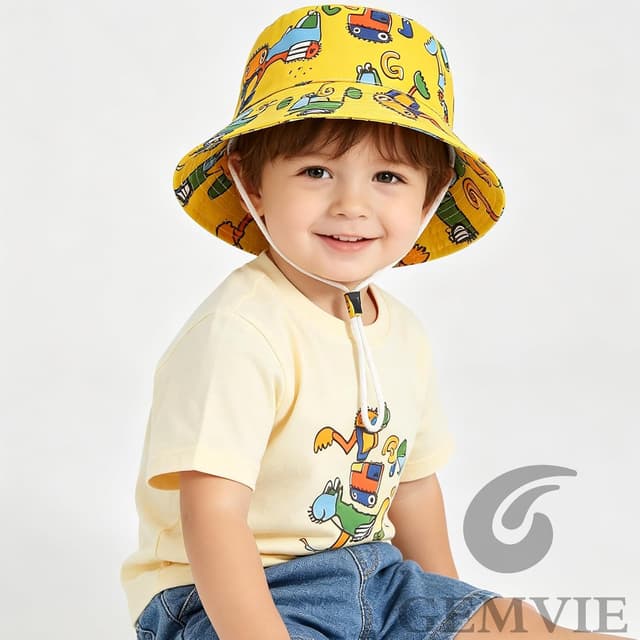 Detalle 2 de GEMVIE Baby Boys Sun Bucket Hat (Cartoon Animal Print) – Packable Fisherman Hat with UPF 50+