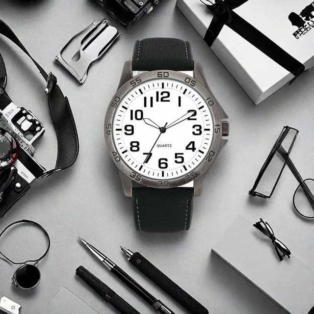 Detalle de NUOVO Herren Analog-Quarzuhr mit weißem Zifferblatt (Silikon- oder Lederarmband)