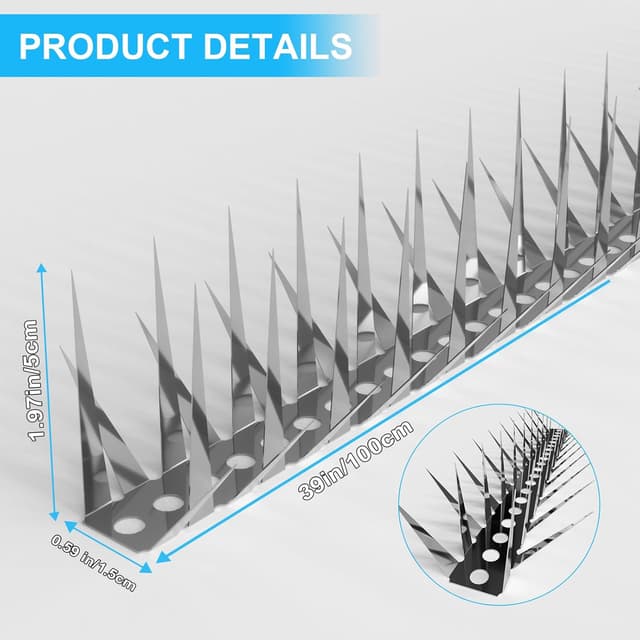 Detalle 2 de Anti-Pigeon/Bird/Cat Deterrent Spikes (Interwoven Thorns) – Cuttable 1m stainless steel