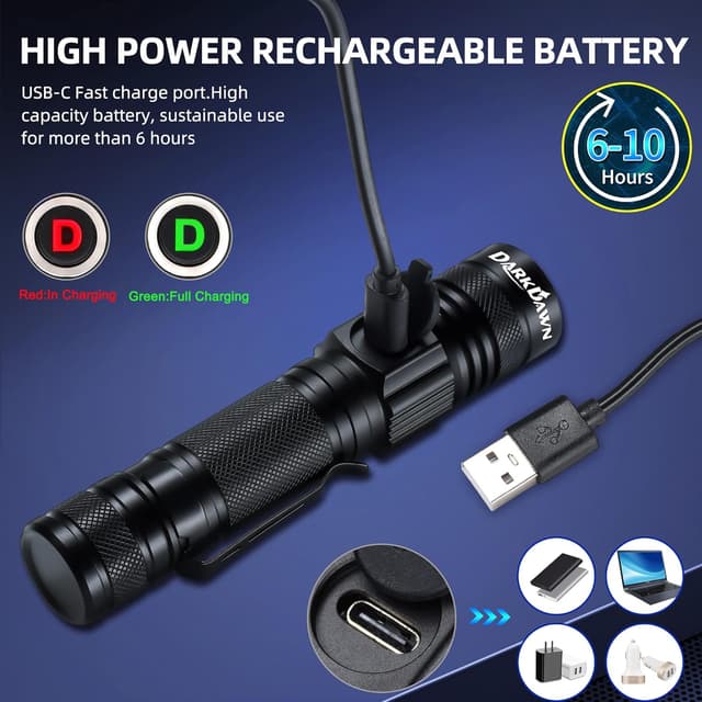 Detalle 2 de DARKDAWN Torcia UV 395nm ricaricabile USB-C: luce nera portatile per ambra, resina e rilevazione macchie