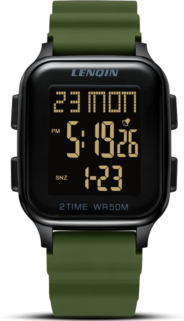 Detalle de LN LENQIN Herren Digitaluhr mit Alarm, Stoppuhr und LED-Hintergrundbeleuchtung (30 m wasserdicht)