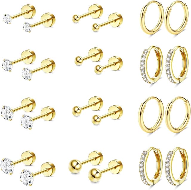 Imagen de Jstyle Hypoallergenic 14K Gold Plated Studs for Sensitive Ears en OfertitasTOP
