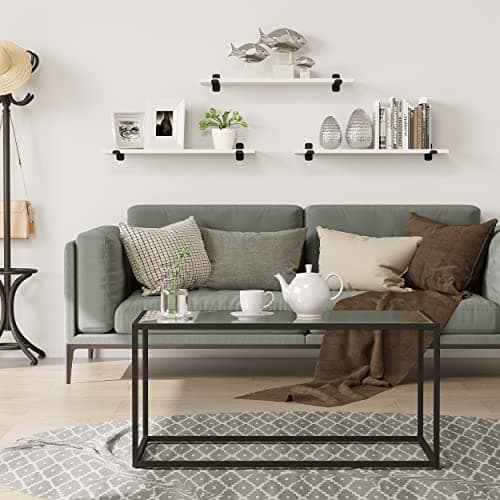 Detalle de EUGAD Estantería de pared con 3 baldas flotantes (juego de 3), MDF blanco, 60x20x7 cm y hasta 15 kg por estante