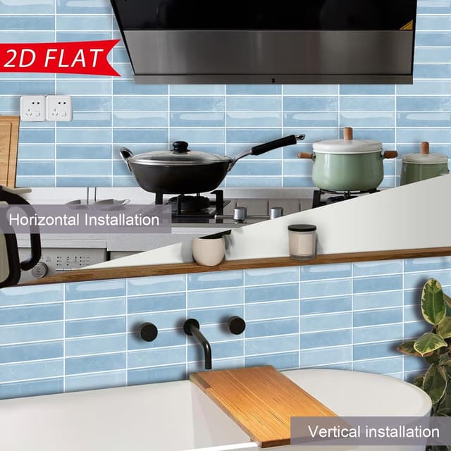 Detalle 2 de TOARTi 10 Sheets 2D Self Adhesive Wall Tiles (12×12 inch) in Sky Blue – Peel & stick splashback style decals