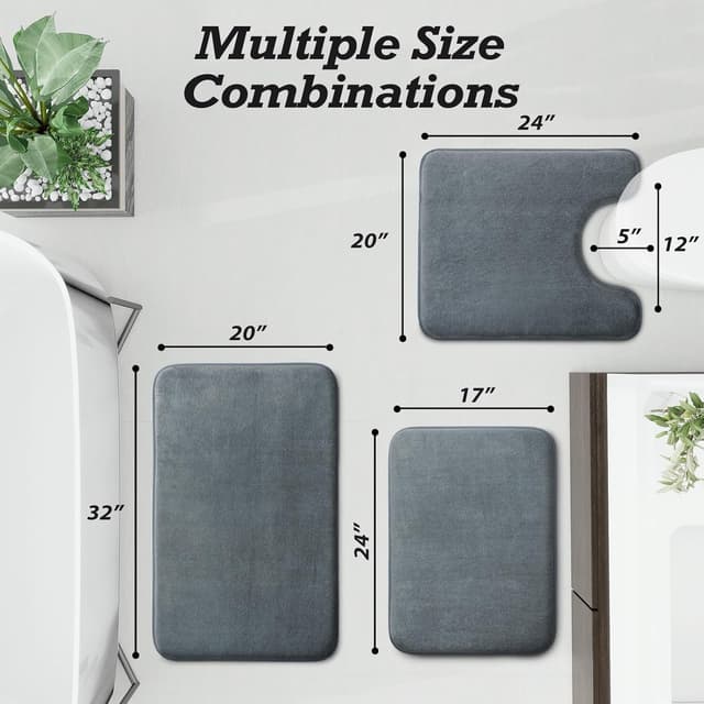 Detalle 2 de HUXMEYSON 3-Piece Bathroom Rug Set (Non-Slip, Quick-Dry) in Grey