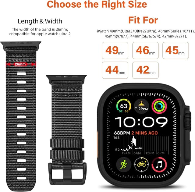 Detalle de PremiFit Nylon Watch Band for Apple Watch Ultra 3/2/1 (49mm–42mm) — Breathable, Quick-Adjust Strap