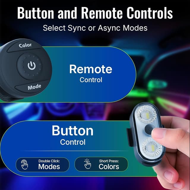 Detalle de PidZoom RG5 Wireless LED Lights for Car (2PCS) with Remote, USB-C Rechargeable, 8 Colors, IP65