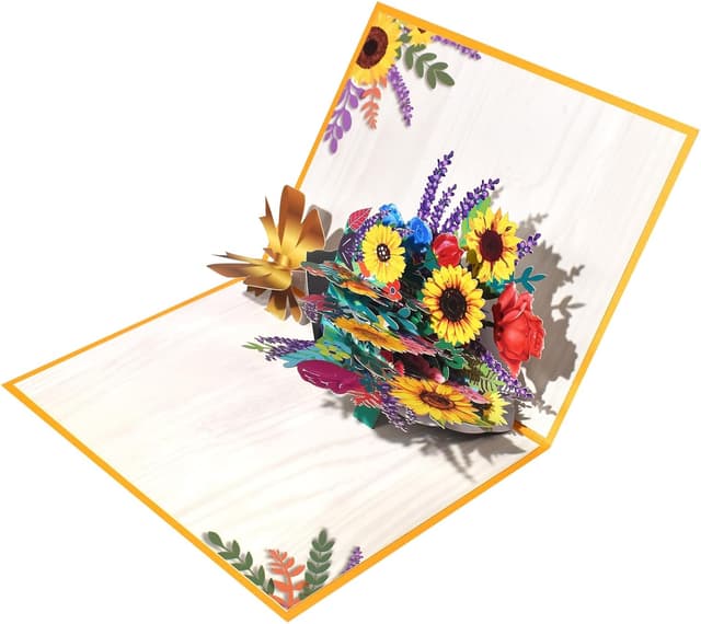 Detalle de Sunflower Bunch Pop Up Paper Flower Bouquet Greeting Card with Blank Note & Envelope
