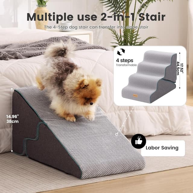 Detalle 2 de Gardner Pet Scala per Cani 2-in-1 per Piccoli Cani: rampina in schiuma con rivestimento antiscivolo e impermeabile (4 gradini)