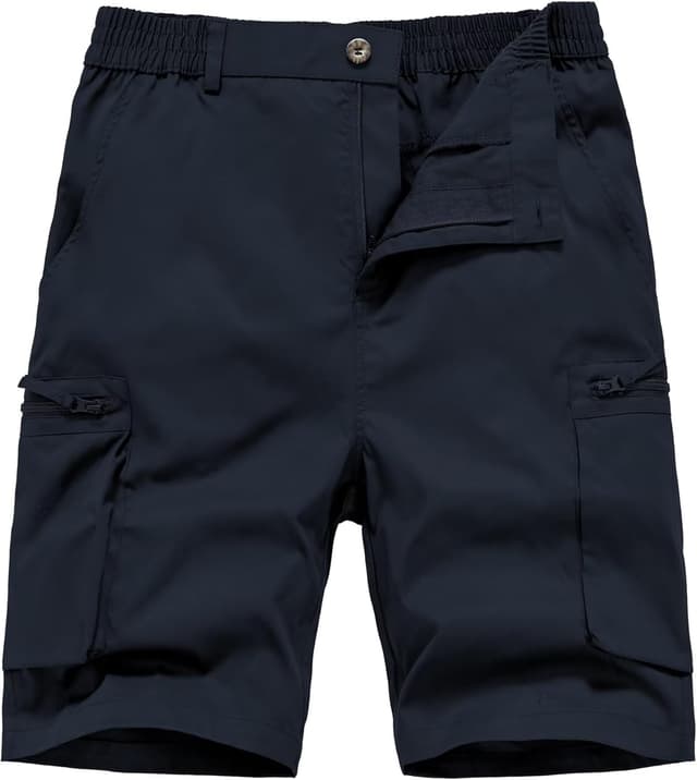 Detalle de QPNGRP Men’s 9-Inch Inseam Stretch Waist Zipper Cargo Shorts (6 Pockets)