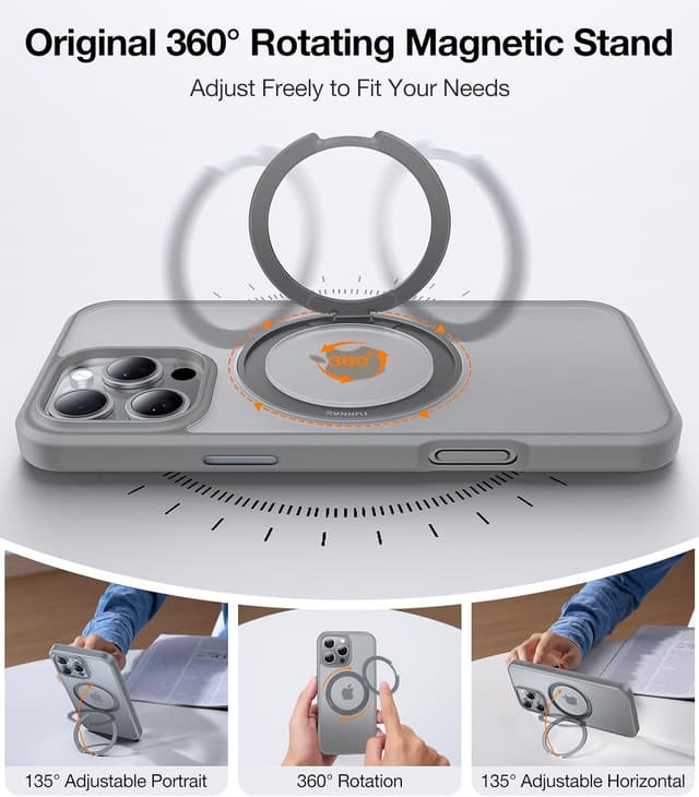 Detalle 2 de TORRAS 360 Rotatable Magnetic Ring (MagSafe compatible) for iPhone 16 Pro Max Case – Grey