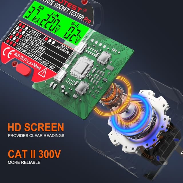 Detalle 2 de YOJOCK Socket Tester RCD Plug Outlet Tester with LCD Display (Electrical Receptacle Detector)