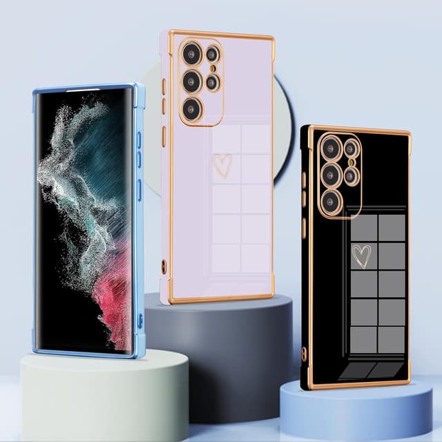 Detalle de ZTOFERA Handyhülle für Samsung Galaxy S22 Ultra 5G (6,8 Zoll) – Silikon-Schutzhülle mit Herzmuster, stoßfest, Schwarz