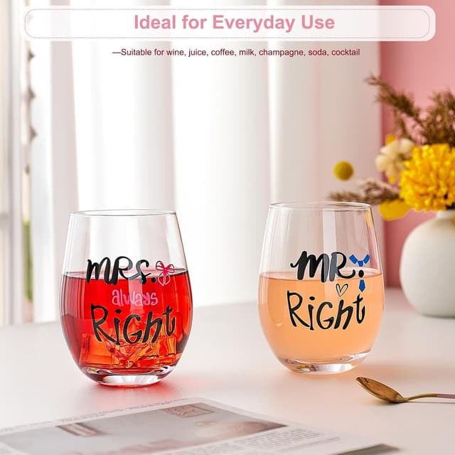 Detalle de Mr & Mrs Tassen Partnertassen & Weingläser-Set für Paare (2 Stück) in Geschenkbox