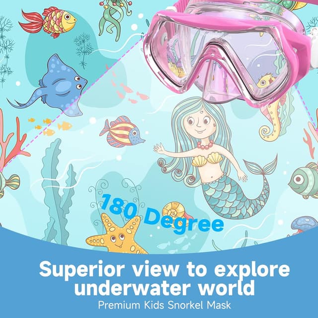 Detalle de Findway Kinder-Taucherbrille mit Nasenabdeckung – 180° Panorama HD, Anti-Beschlag & Anti-Leck (4–16 Jahre)