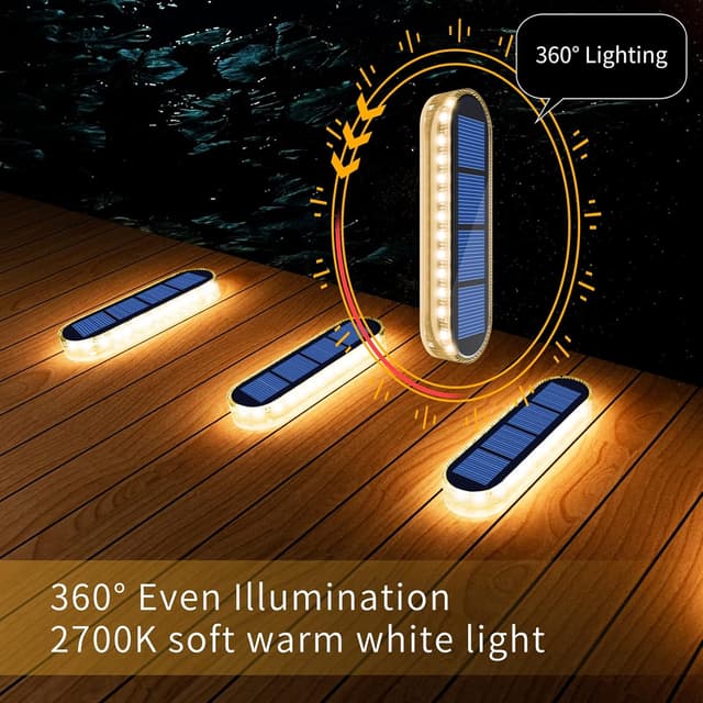 Detalle de YiLaie Solar Deck Lights (6-pack) with 30 LEDs and IP68 waterproof step lights for outdoor paths