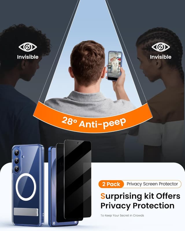 Detalle de SIXBOX Magnetic Case with Kickstand for Samsung Galaxy S26 (6.3") – MagSafe compatible, privacy screen protectors & full lens guard, clear