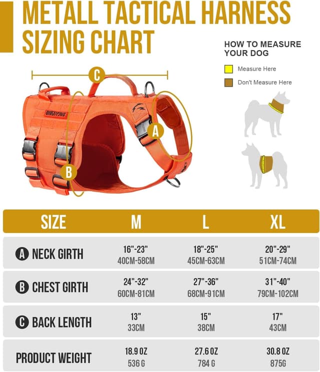 Detalle de OneTigris Large Tactical Dog Harness (No-Pull, Adjustable) with Handle, Hook & Loop Panels – L