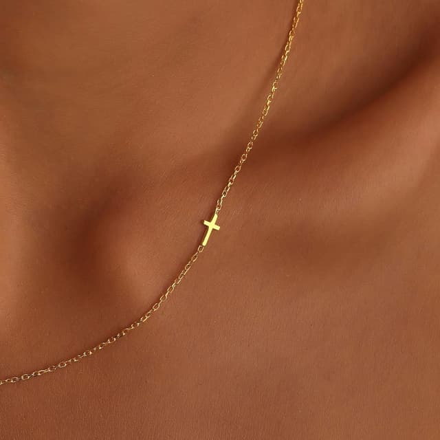 Detalle de Turandoss Kreuz-Kette für Frauen: 14K Gold/Weißgold vergoldete Halskette mit Verlängerung