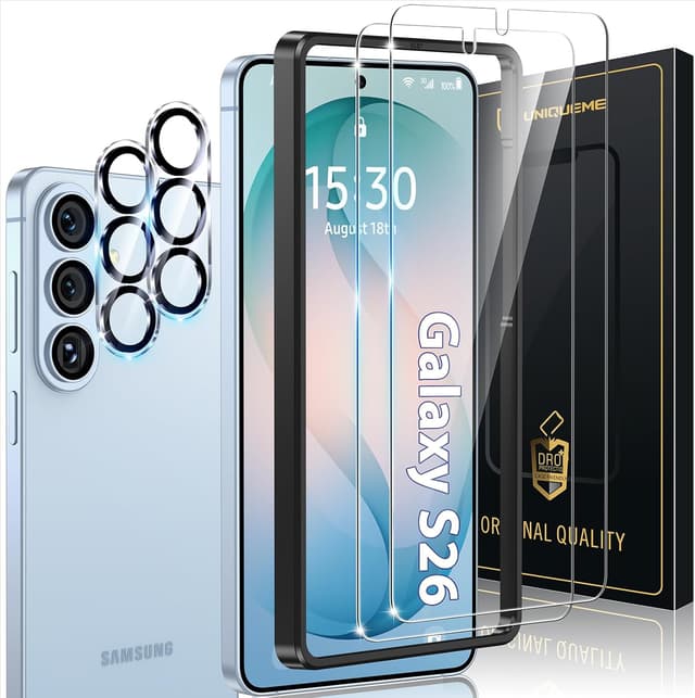 Detalle de UniqueMe per Samsung Galaxy S26: pellicola in vetro temperato + protezione fotocamera (2 pezzi)