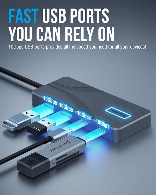 Detalle de SABRENT USB-C Hub (HB-TG5P) with 4K@60Hz HDMI, 4-Port 10Gbps USB and 100W Power Delivery