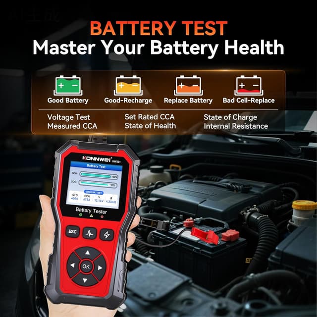 Detalle de KONNWEI KW331 Tester per Batterie Auto 6/12/24V con stampa cloud