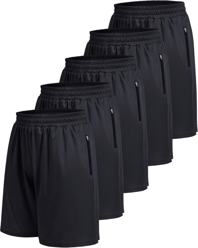 Detalle de BOOJO 5-Pack Athletic Basketball Shorts for Men with Zipper Pockets (Lightweight Quick-Dry)