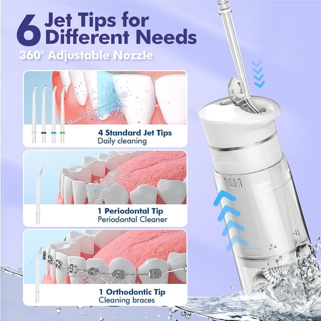 Detalle 2 de Bezvoi Water Flosser Cordless Travel – mini oral irrigator with retractable 180ml tank, 5 modes and 6 jet tips (IPX7)