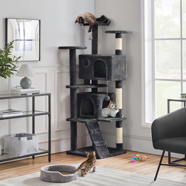 Detalle de Yaheetech 178cm Multi-level Cat Tree Tower with 2 Condos, 2 Platforms and 3 Scratching Posts