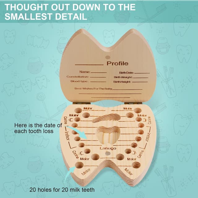 Detalle 2 de Aolso scatola in legno per denti da latte e ricordo di crescita per bambini