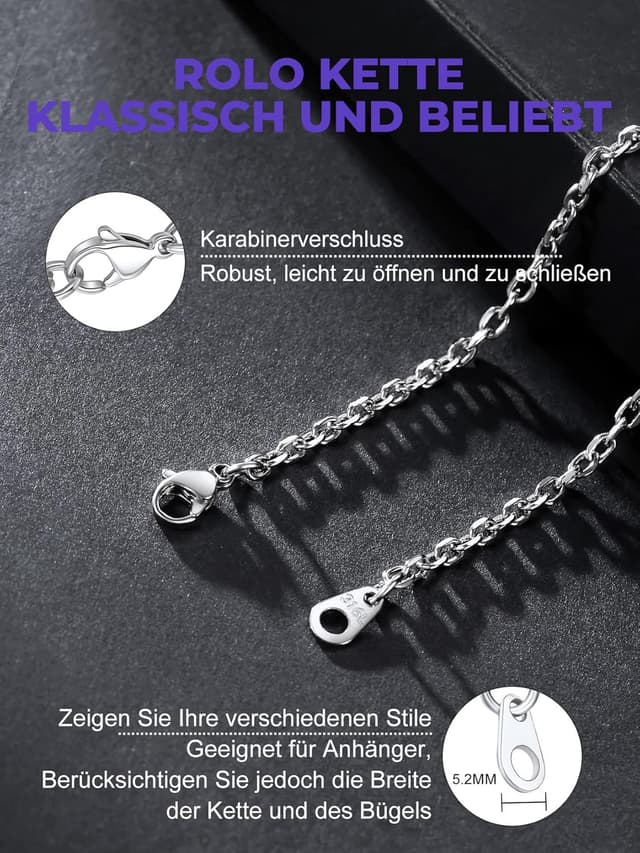 Detalle 2 de Richsteel Herren Halskette ROLO aus Edelstahl – Rolokette in Silber/Schwarz/Gold, Breite 3/5/7/9/12 mm, Längen 46–76 cm