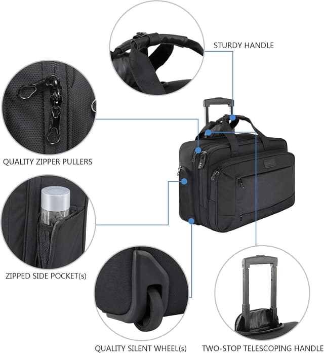 Detalle de KROSER Rolling Laptop Briefcase Premium wheeled laptop bag (fits up to 17.3-inch laptops) with RFID pockets